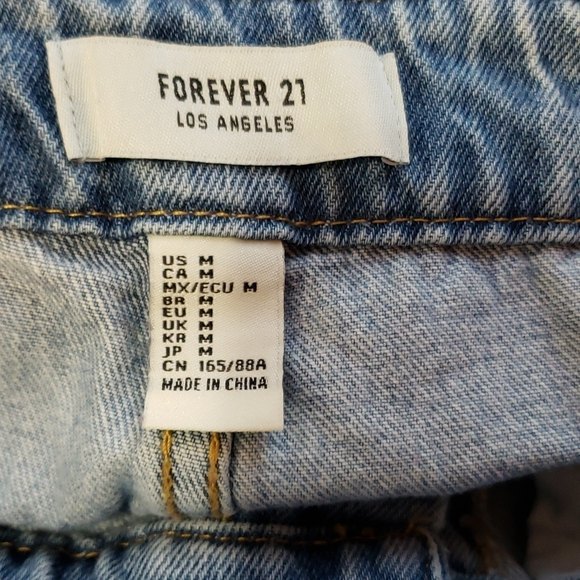 Forever 21 Distressed Denim Apron Overalls Shorts Meduim - Picture 6 of 7